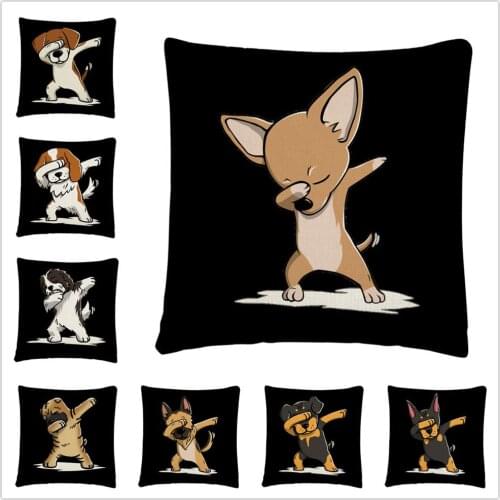 Dancing puppy playing cool cartoon pattern Linen Cushion Cover Pillow Case for Home Sofa Car Decor Pillowcase 45X45cm