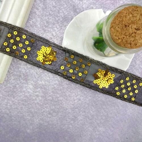 #131 Organza Lace with Gold Sequins 4.5CM 2 yards/lot Nonstretch Inelastic lace Trim Sewing Lace Appliques Clothing Accessories