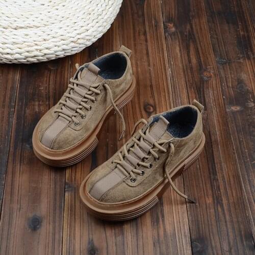 Japanese retro flat single shoes Mori literary womens shoes student wild low help big head shoes Muffin thick bottom casual shoe