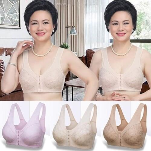Fashion Womens Bra Front Button Cotton Vest-type Middle-aged And Elderly Bras Large Size Without Steel Ring Seamless Underwear