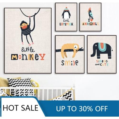 Cartoon Sloth Owl Turtle Elephant Animals Nordic Posters And Prints Wall Art Canvas Painting Pictures Baby Kids Room Decoration