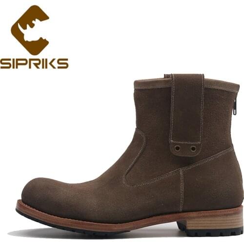 Sipriks Mens Goodyear Welted Shoes Cow Suede Zip Boot Leather Sole With Thick Rubber Ankle Boots Cowboy Male Platform Botte 2020