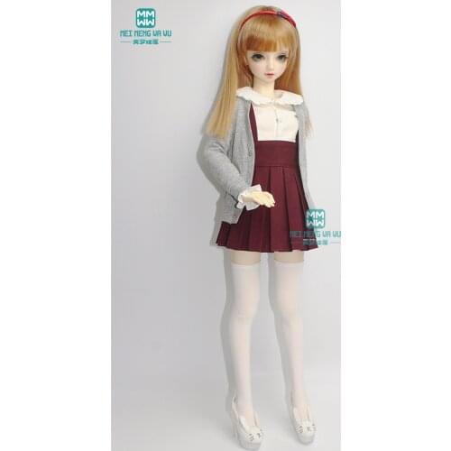BJD doll clothes girls dress fits 1/3 BJD doll fashion gray knit cardigan / temperament sling pleated skirt white shirt