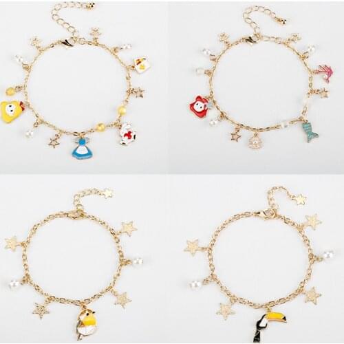 Original Handmade Mori Animal Jewelry Cartoon Stars Pearl Bracelet Cute Alice Wonderland Rabbit Chain Charm Bangle For Girl