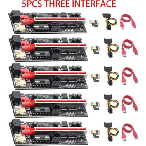 5PCS Led PCIE Riser 010S Plus Video Card Extension Cable Adapter PCI Express Riser VER010S Plus PCIE X16 Riser Card For Mining