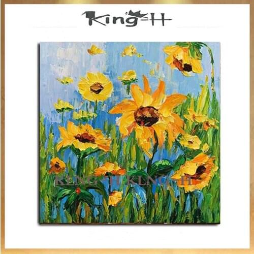 Pintura de paisaje de girasol sin marco imagen de acrílico arte de pared moderno pintura al óleo pintada a mano para el hogar