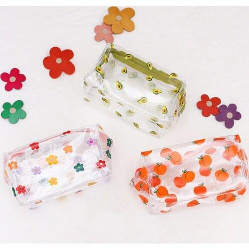 Transparent Portable Cute Waterproof Cosmetic Handbag in Strawberry/Avacado/Peach/Flower Design Toiletry Bag Travel Storage Case