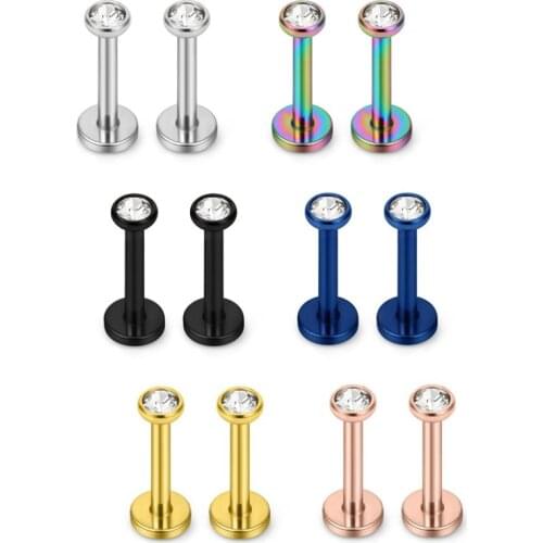 Clear Round CZ Gem Internally Threaded Labret Monroe Lip Ring Tragus Nail Helix Earring Stud Barbell Piercing Jewelry Bar