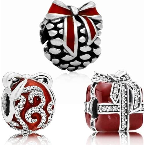 Christmas Bowknot Pine cones cute gift charms fit original pandora bracelet & bangle jewelry accessories for women fashion