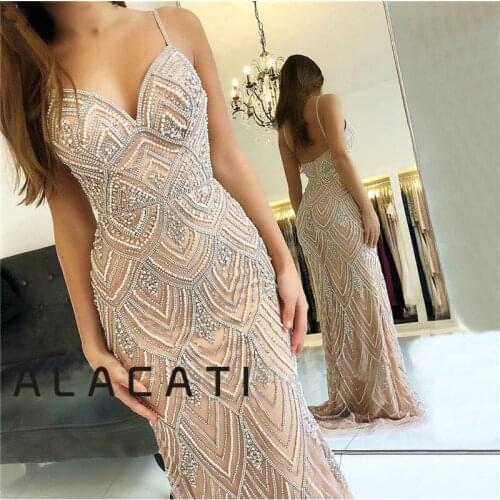 Sexy Sling Diamond Pearl Mermaid Evening Dress Prom Fashion Dubai Design Luxury Bride 2019