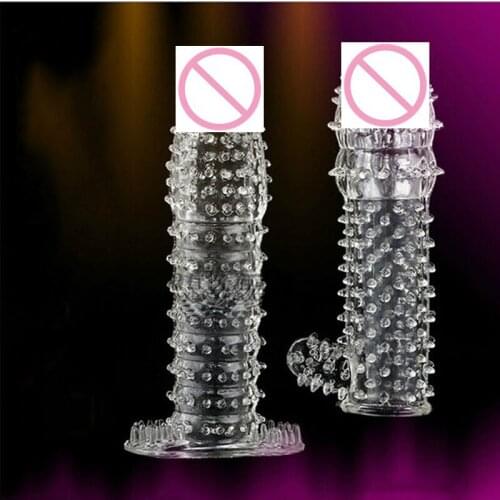 Silicone Gel Reusable Penis Sleeve Rings Full Cover Ejaculation Delay Cock Rings Condoms Sex Toys for Male Women Massage Sex