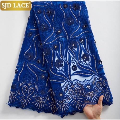 SJD LACE Hot Sale Embroidery Milk Silk Tulle High Quality African Lace Fabric Sew Sequins French Mesh Lace Fabric For PartyA2409