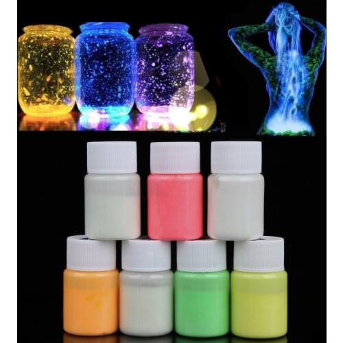 7Colors Glow in the Dark Acrylic Luminous Paint Bright Pigment Party Decoration DIY Wishing Bottle Fluorescent Particles Toy 20g