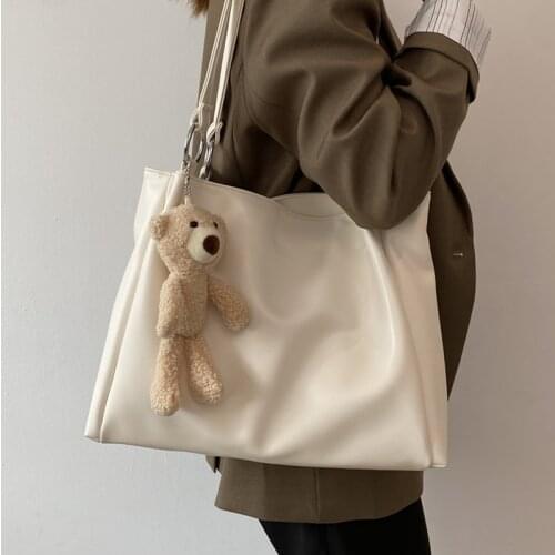 Large Capacity Women Tote Bag 2021 New Design Solid Color Shoulder Bag Roomy Bear Handbag Female Big Soft Pu Leather Shopper Bag