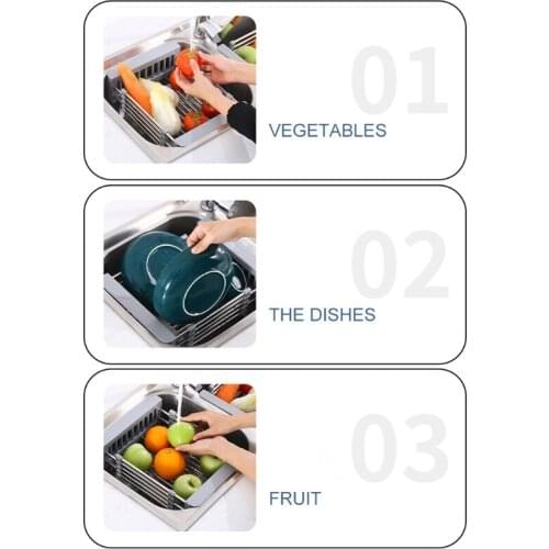 Stainless Steel Expandable Dish Drying Rack Telescopic Sink Drainer Filter Basket with Adjustable Armrest for Wholesale&Dropship