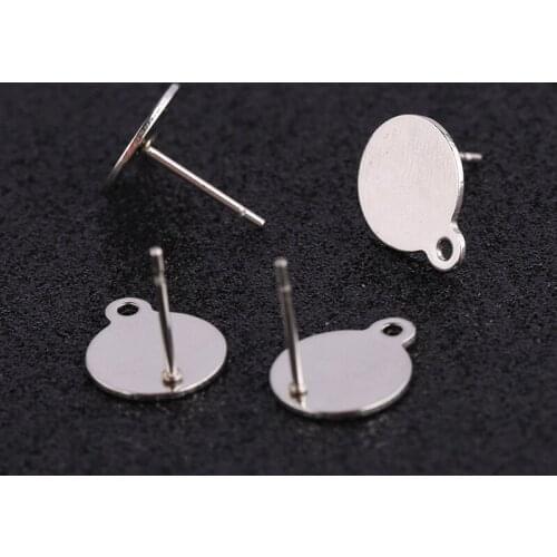 Onwear 20pcs 10mm stainless steel disc stud earring connectors diy blank post earrings with loop for making jewelry