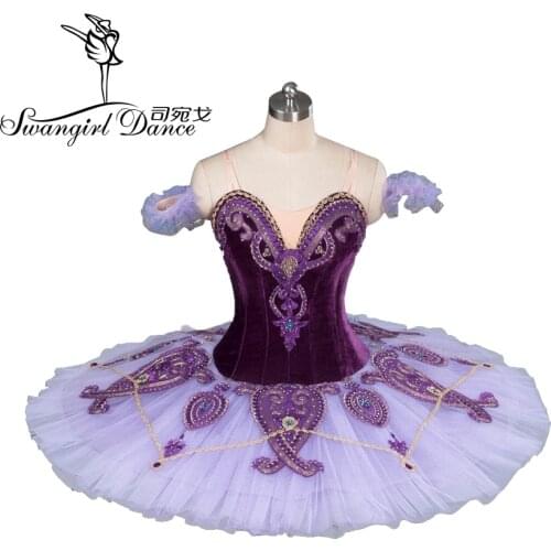 Women purple professional ballet tutu with velvet classical performance pancake tutu stage costumes ballerina tutusBT9085