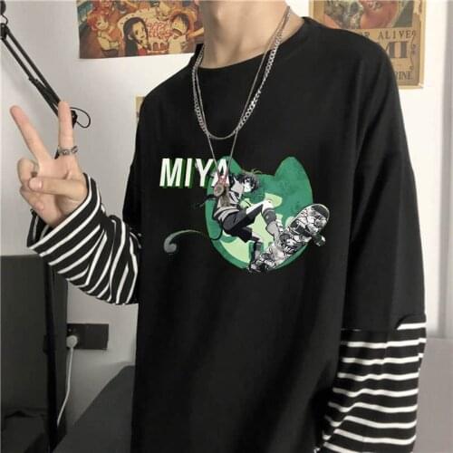SK8 The Infinity MIYA Womens T-Shirt Funny Cartoon Skateboard Game Graphic Fake Two-Piece Round Neck Short Sleeved Tshirts Male