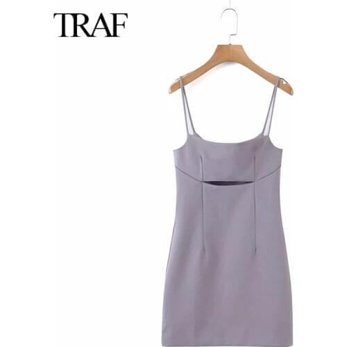 TRAF Za Womens New 2021 England Style Purple Solid Long Blazer Women Blazers And Jackets+Sling Cutout Dress Two Piece Sets