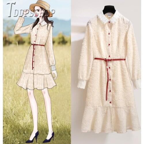 2019 Early Autumn Lace Sweet Women Dress French Waist Strap Female Mermaid Dresses