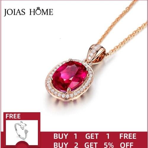 JoiasHome Fashion Silver 925 Jewelry Women Necklace with Oval Shape Ruby Zircon Gemstones Pendant Wedding Party Gifts Wholesale