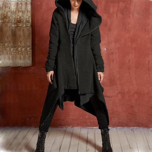 Women coat autumn winter VELOUR Full Long Hooded Zipper womens coats big Pockets Trench Euro-America style