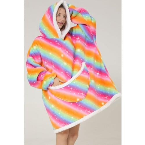 Winter Warm Homewear Mom Daughter Clothes Sherpa Blanket Family Matching Outfits Kids Girls TV Blanket Oversized Hood Sweatshirt