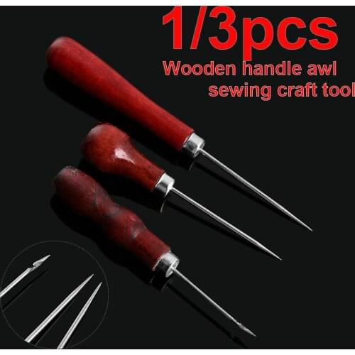 1/3Pcs Hot Wooden Handle DIY Leather Tent Awl Pin Punch Hole Repair Tool Hand Stitcher Leathercraft Needle Sewing Accessories