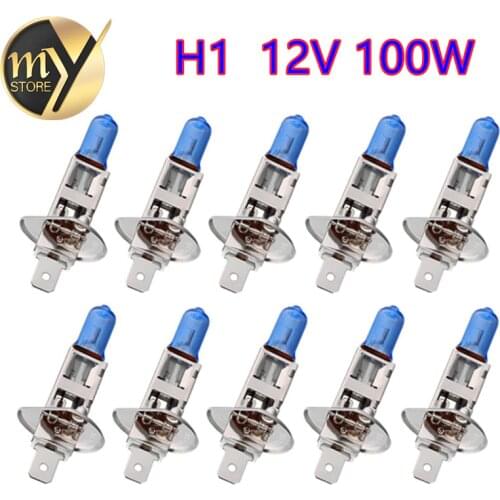 10pcs H1 100W 12V Halogen Bulb Super White Fog Lights High Power Car Headlight Lamp Car Light Source parking 6000K