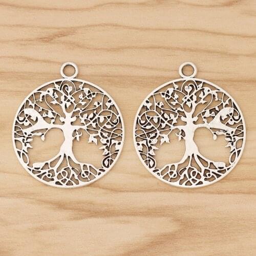 10 Pieces Tibetan Silver Tone Large Tree Life Round Charms Pendants 2 Sided 35x35mm