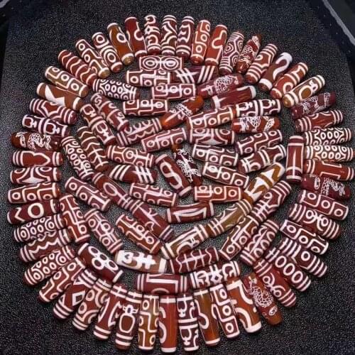 100pcs/set AAA Dzi Loose Beads 14x38mm Different Patterns Dzi wholesale Tibetan Heaven bead For Jewelry and Collection