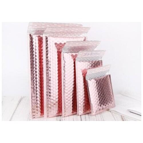 100PCS/Lot Rose Gold Plating Plastic Bubble Envelopes, Mailers Padded Shipping Envelope, Waterproof Bubble Courier Bags