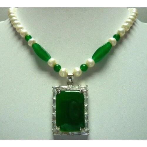 2 colors! charming white pearl & green/red jade necklace 17" + pendant