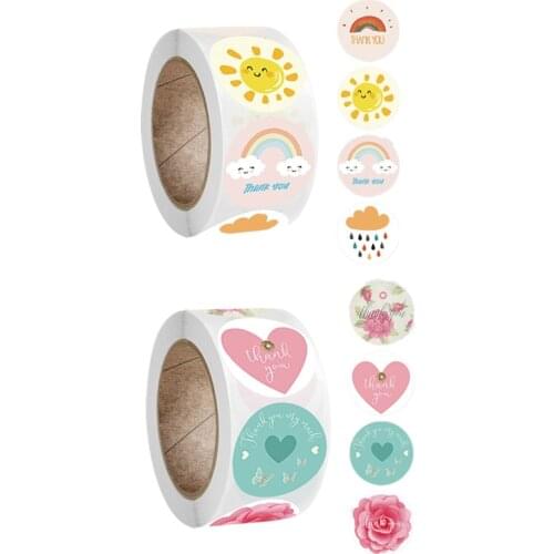 500Pcs/Roll 4 Styles Round Thank You Stickers Kids Party Handmade Scrapbooking Gift Packaging Seal Labels Stationery Decor