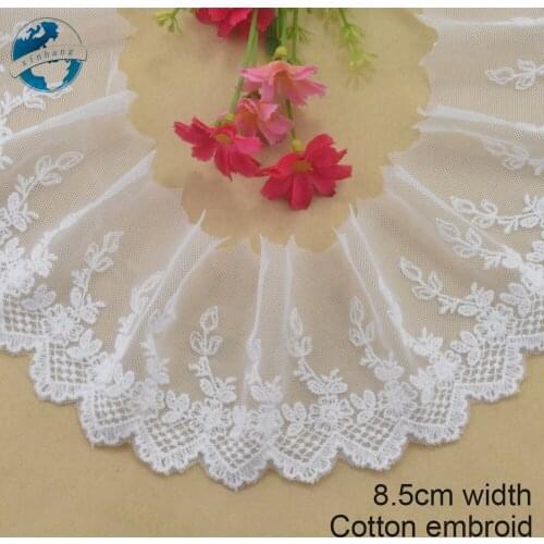 8.5cm white cotton embroided lace ribbon guipure trim wedding decoration DIY Accessories dolls lace african lace applique#3917