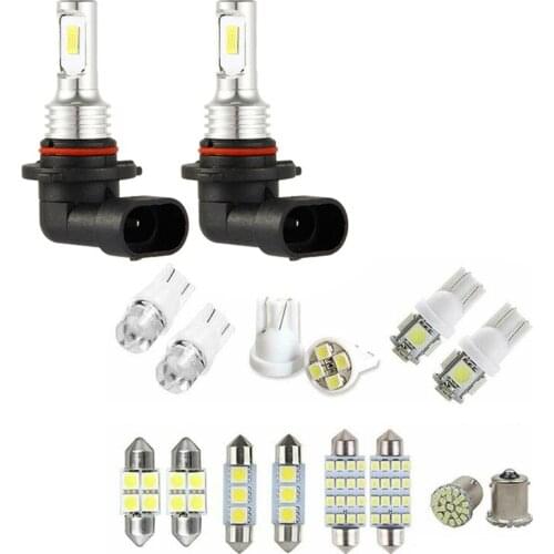 9005 HB3 LED Headlight Bulbs Kit High-Beam 35W 4000LM 6000K with 14 Assorted LED Car Inside Light Dome Lamp Bulb