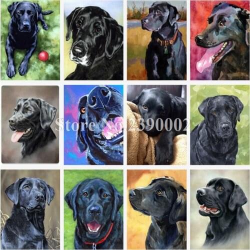 5D DIY Diamond Painting Labrador Retriever Full Rhinestone Cross Stitch Black Dog Diamond Mosaic Embroidery Christmas Gift