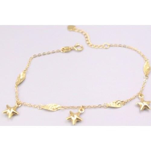 AU750 Pure 18K Yellow Gold Bracelet Star Leaf O Link Chain Adjustable Bracelet Woman Lucky Gift 2.1g