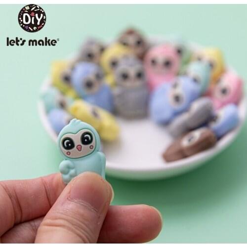 Lets Make 5PCS Owl Silicone Beads Baby Silicone Teether Food Grade Baby Toys Neckace Accessories DIY Baby Toys for Children