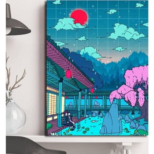 DIY diamond painting wall art cartoon view street rhinestone mosaic art poster home decoration night tree cute painting bedroom