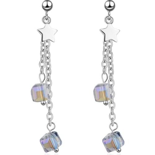 Square Crystal Star Tassel Long Stud Earrings For Women Trend Creative Party Gifts Jewelry Oorbellen SAE281