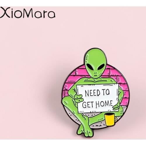 Green Alien Enamel pin Space Cosmic Universe UFO Meme Wanderlust Jewelry Badge Brooches Lapel pins For Kids Friends