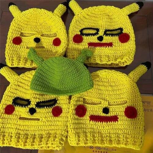 Pikachu Headgear Wool Mask Funny Knitted Hat Spoof Halloween Cute Trick Mask