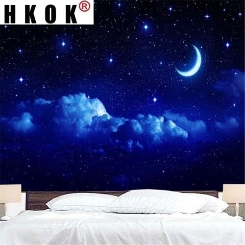 HKOK Moon Stars Starry Sky GalaxyTapestry Wall Art Cloth Hanging Tapestry Universe Tapiz Tapestry Modern Home Decor Living Room