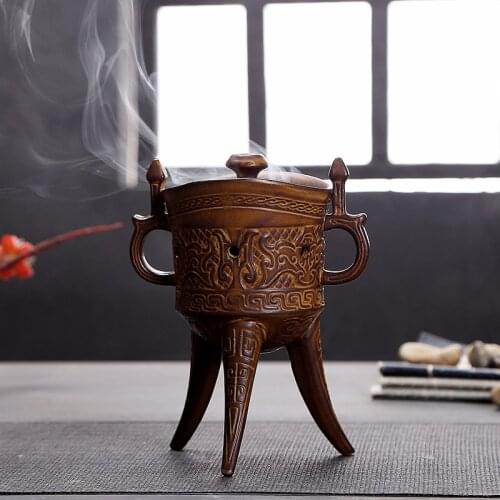 Retro Tripodia Incense Coil Burner Tower Incense Burner Incense Stick Incense Coil Holder Ceramic Censer Decoration
