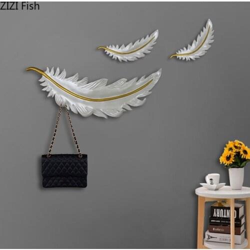 Creativity Feather Wall Hanging Resin Leaf Coat Hook Living Room Decoration Background Wall Hanging Leaves Room Decor Aesthetic