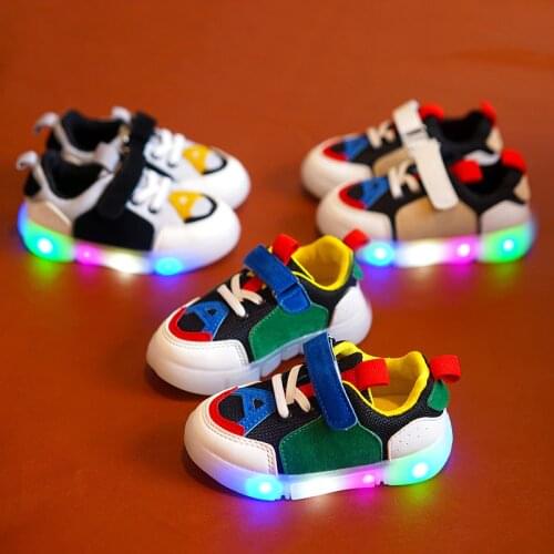 Hot ! kids shoes led light spring autumn fashion casual children shoes boys girls flats patchwork PU mesh sneakers shoes 21-30