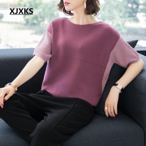 XJXKS Sweaters Fashion 2019 Women Cashmere Sweater Short Sleeve Plus Size Loose Sweater Women Autumn Pullover Sweater