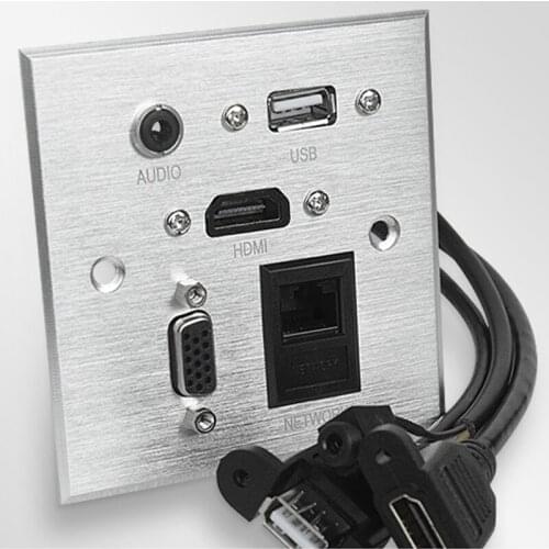 Free Shipping Multimedia Panel Socket Aluminum Panel Socket Multifunction Information Panel with Audio,HDMI,charge USB,VGA,RJ45