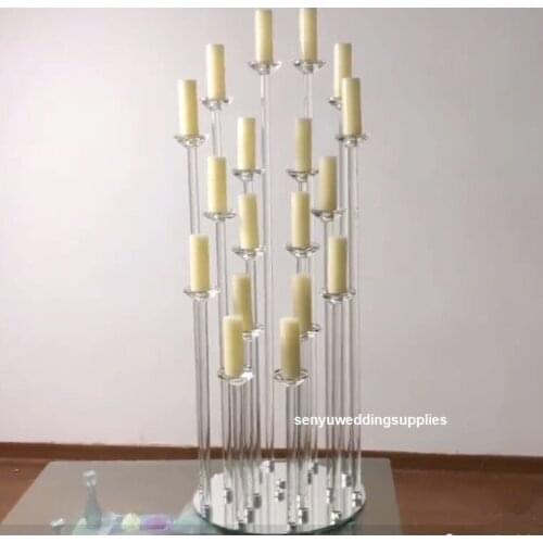3pcs)Gorgeous large 18heads candle holder wedding centerpiece clear acrylic crystal candelabra stands senyu2203